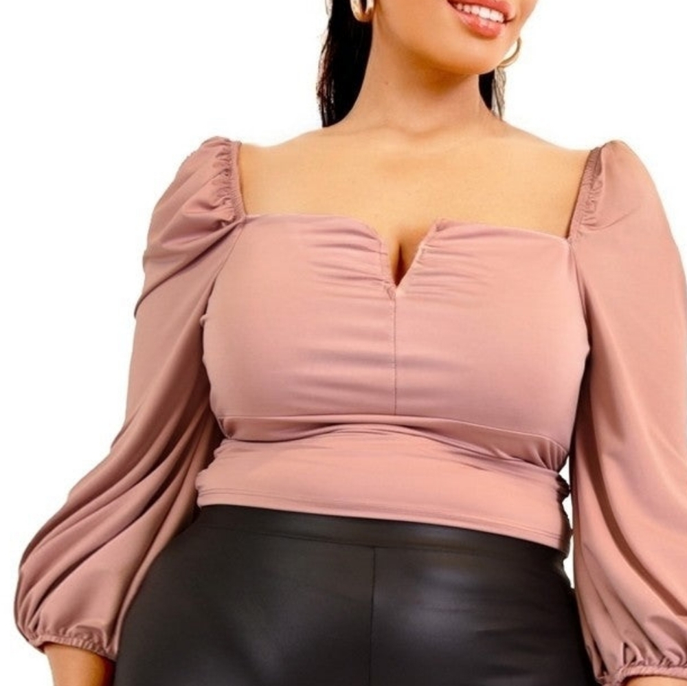 2x New Plus Solid Bishop Sleeve Top - Mauve